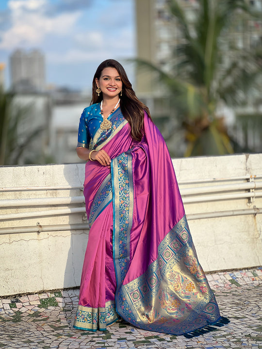 Purple Soft Silk Saree With Blouse Piece