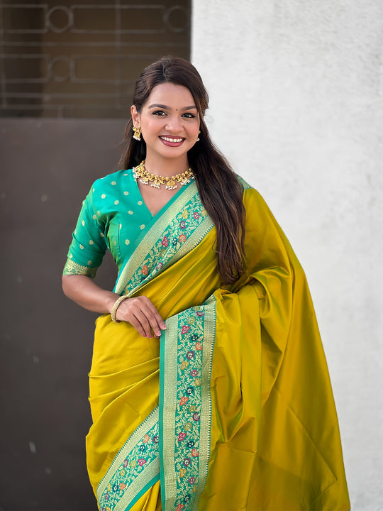 Yellow Soft Silk Saree With Blouse Piece