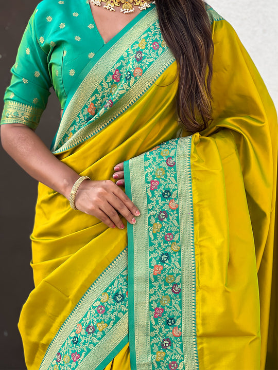 Yellow Soft Silk Saree With Blouse Piece