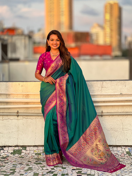Green Soft Silk Saree With Blouse Piece