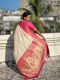 White Soft Silk Saree With Blouse Piece