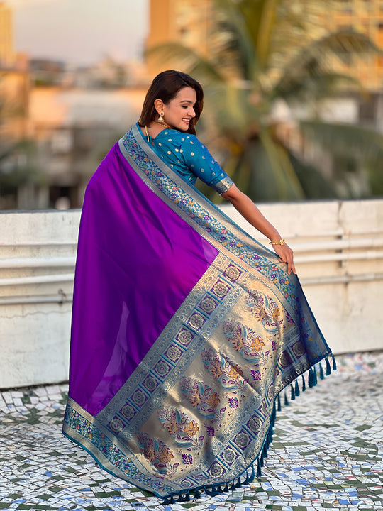 Violet Soft Silk Saree With Blouse Piece