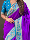 Violet Soft Silk Saree With Blouse Piece