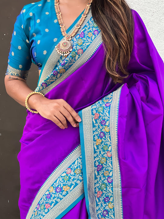 Violet Soft Silk Saree With Blouse Piece