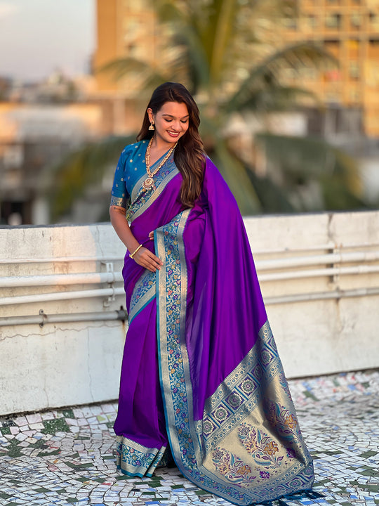 Violet Soft Silk Saree With Blouse Piece