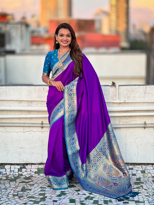 Violet Soft Silk Saree With Blouse Piece
