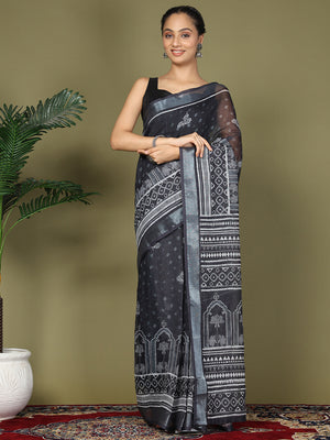 Black Cotton Saree With Blouse Piece