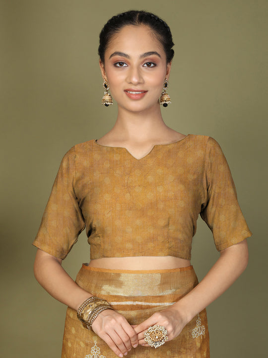 Golden Cotton Saree With Blouse Piece