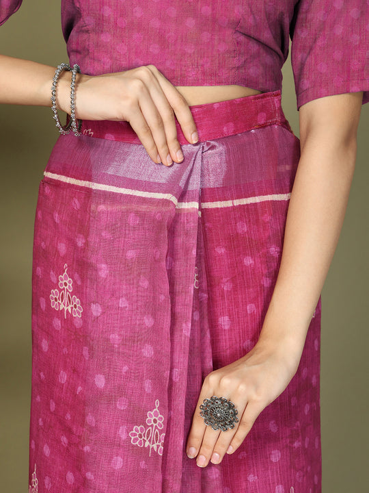 Purple Cotton Saree With Blouse Piece