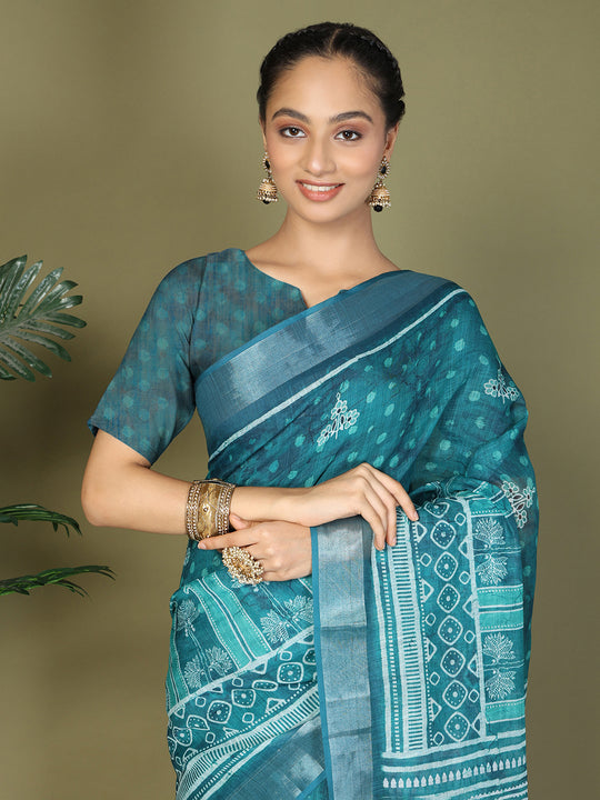 Sea Green Cotton Saree With Blouse Piece