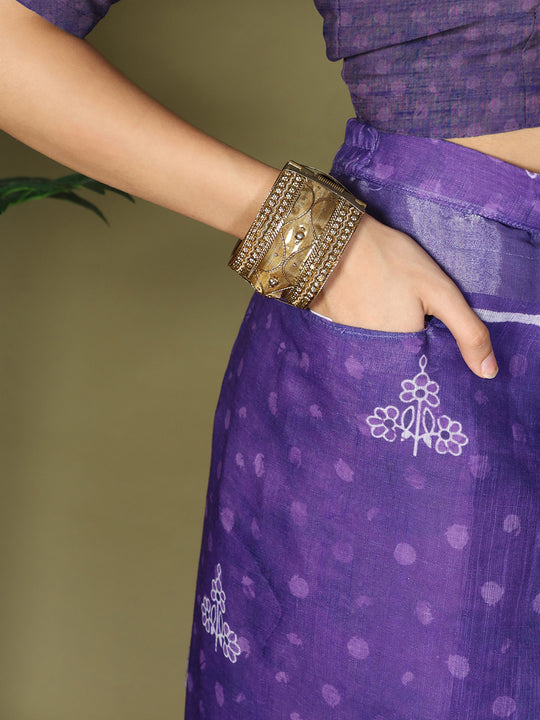 Violet Cotton Saree With Blouse Piece