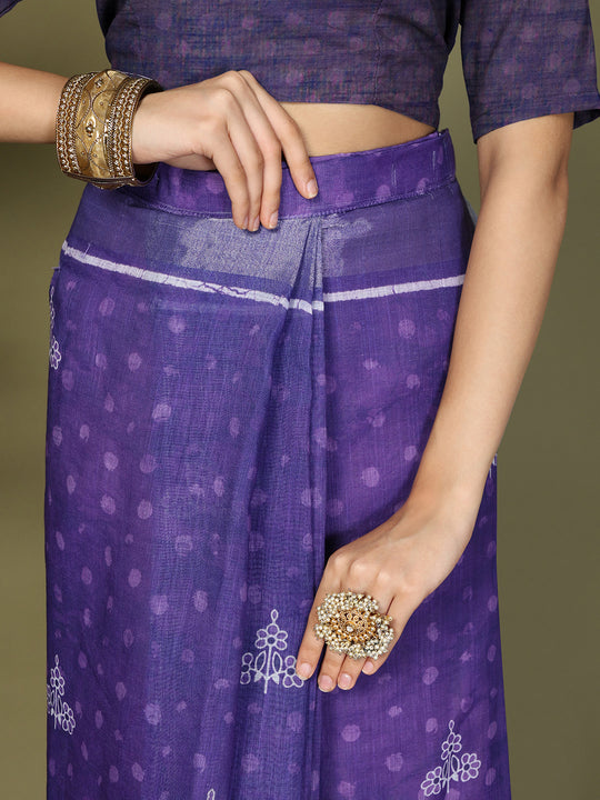 Violet Cotton Saree With Blouse Piece