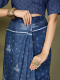 Blue Cotton Saree With Blouse Piece