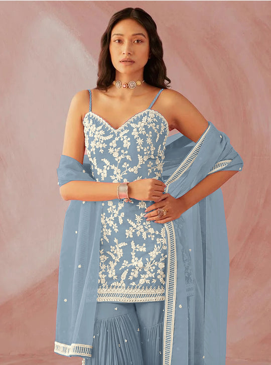 Dusky Blue Georgette Salwar Suit