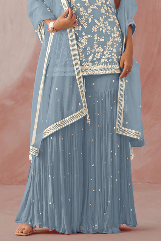 Dusky Blue Georgette Salwar Suit
