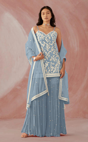 Dusky Blue Georgette Salwar Suit