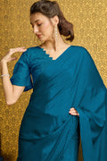 Blue Organza Ready to wear Saree With Blouse Piece