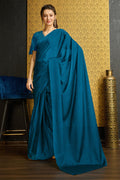 Blue Organza Ready to wear Saree With Blouse Piece