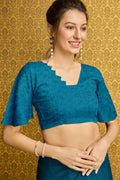 Blue Organza Ready to wear Saree With Blouse Piece