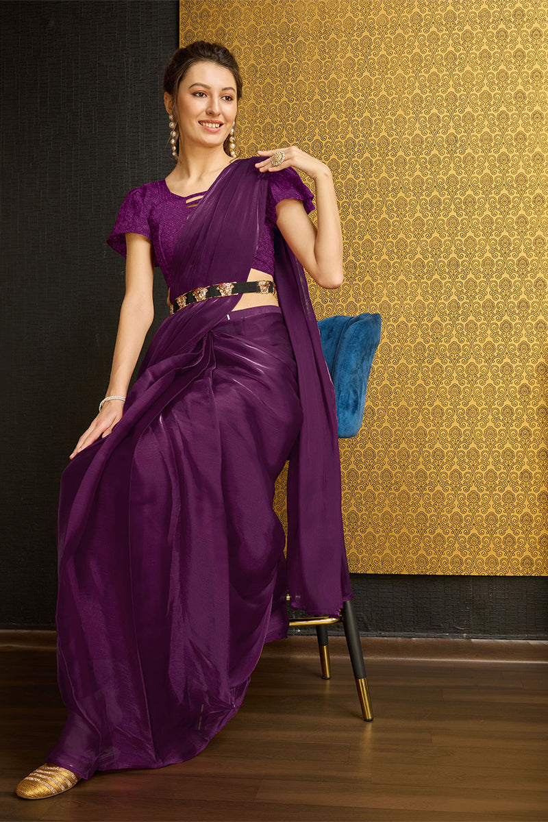 Buy Purple Organza Saree With Blouse Piece 36970 Online | Karagiri