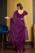 Purple Organza Ready To Wear Saree With Blouse Piece