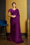 Purple Organza Ready To Wear Saree With Blouse Piece