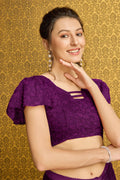 Purple Organza Ready To Wear Saree With Blouse Piece