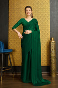 Green Organza Ready To Wear Saree With Blouse Piece