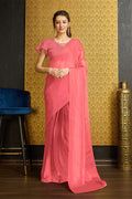 Pink Organza Ready To Wear Saree With Blouse Piece