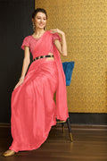 Pink Organza Ready To Wear Saree With Blouse Piece