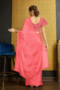 Pink Organza Ready To Wear Saree With Blouse Piece