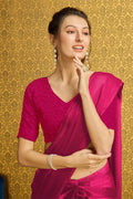 Magenta Organza Ready To Wear Saree With Blouse Piece