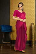 Magenta Organza Ready To Wear Saree With Blouse Piece