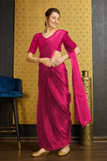 Magenta Organza Ready To Wear Saree With Blouse Piece