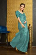 Teal Organza Ready To Wear Saree With Blouse Piece