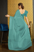 Teal Organza Ready To Wear Saree With Blouse Piece