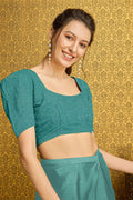 Teal Organza Ready To Wear Saree With Blouse Piece