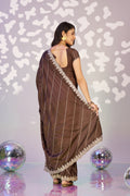 Ready To Wear Fancy Crepe Embroidered Saree With Embroidered Blouse Piece