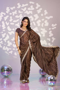 Ready To Wear Fancy Crepe Embroidered Saree With Embroidered Blouse Piece