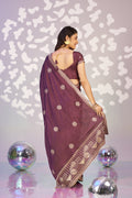 Ready To Wear Fancy Crepe Embroidered Saree With Embroidered Blouse Piece