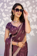 Ready To Wear Fancy Crepe Embroidered Saree With Embroidered Blouse Piece