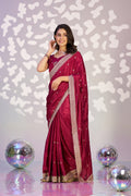 Ready To Wear Fancy Crepe Embroidered Saree With Embroidered Blouse Piece