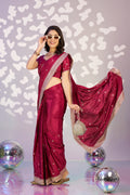 Ready To Wear Fancy Crepe Embroidered Saree With Embroidered Blouse Piece