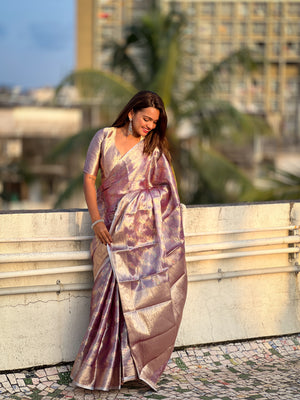Levender Banarasi Silk Blend Saree With Blouse Piece