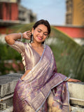 Levender Banarasi Silk Blend Saree With Blouse Piece