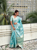 Sky Banarasi Silk Blend Saree With Blouse Piece