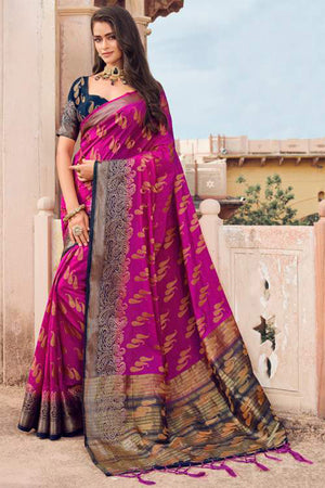 Womens South Silk Blue Saree With Blouse Piece