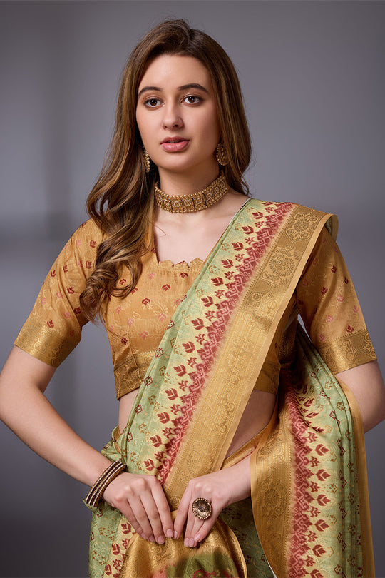 Green Cotton Silk Saree With Blouse Piece