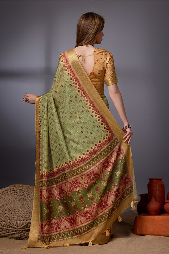 Green Cotton Silk Saree With Blouse Piece