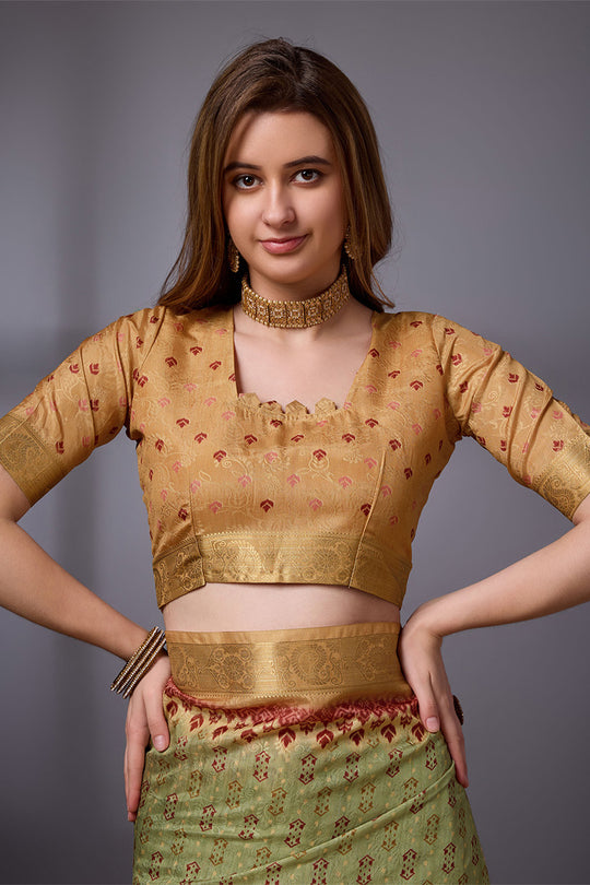 Green Cotton Silk Saree With Blouse Piece